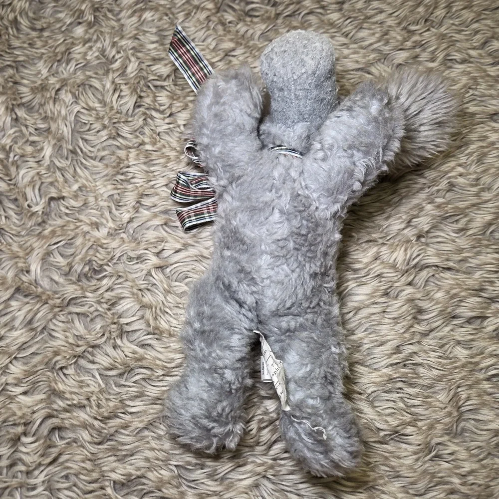 Graphics International 1983 Laying Plush Gray Poodle Dog‎ Stuffed Animal Ribbon